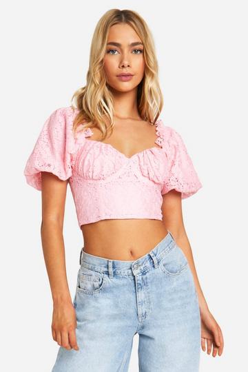 Lace Puff Sleeve Corset baby pink
