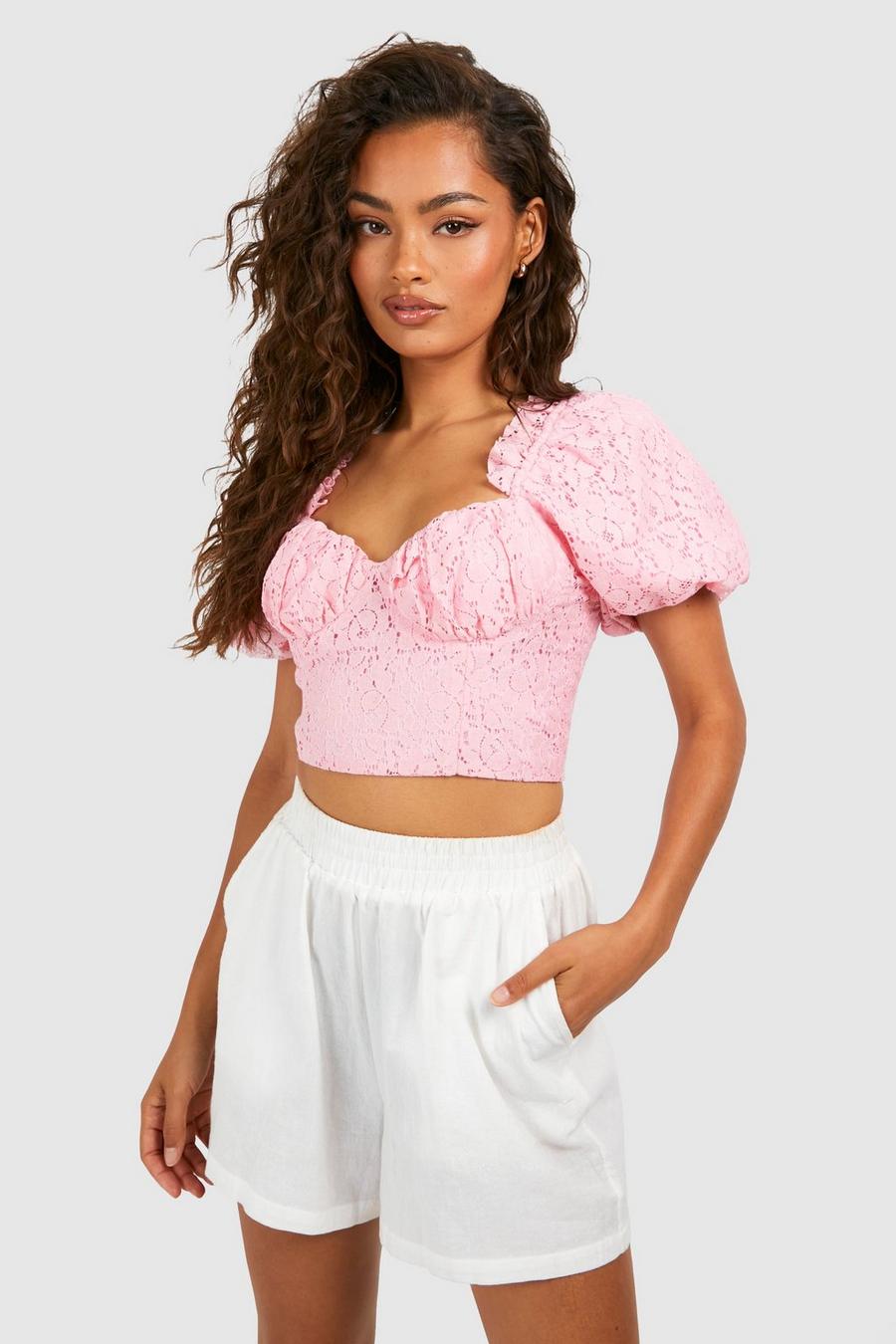 Baby pink Lace Puff Sleeve Corset 