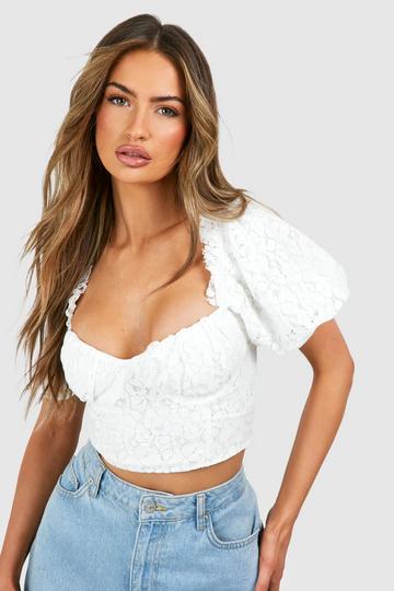 Lace Puff Sleeve Corset white