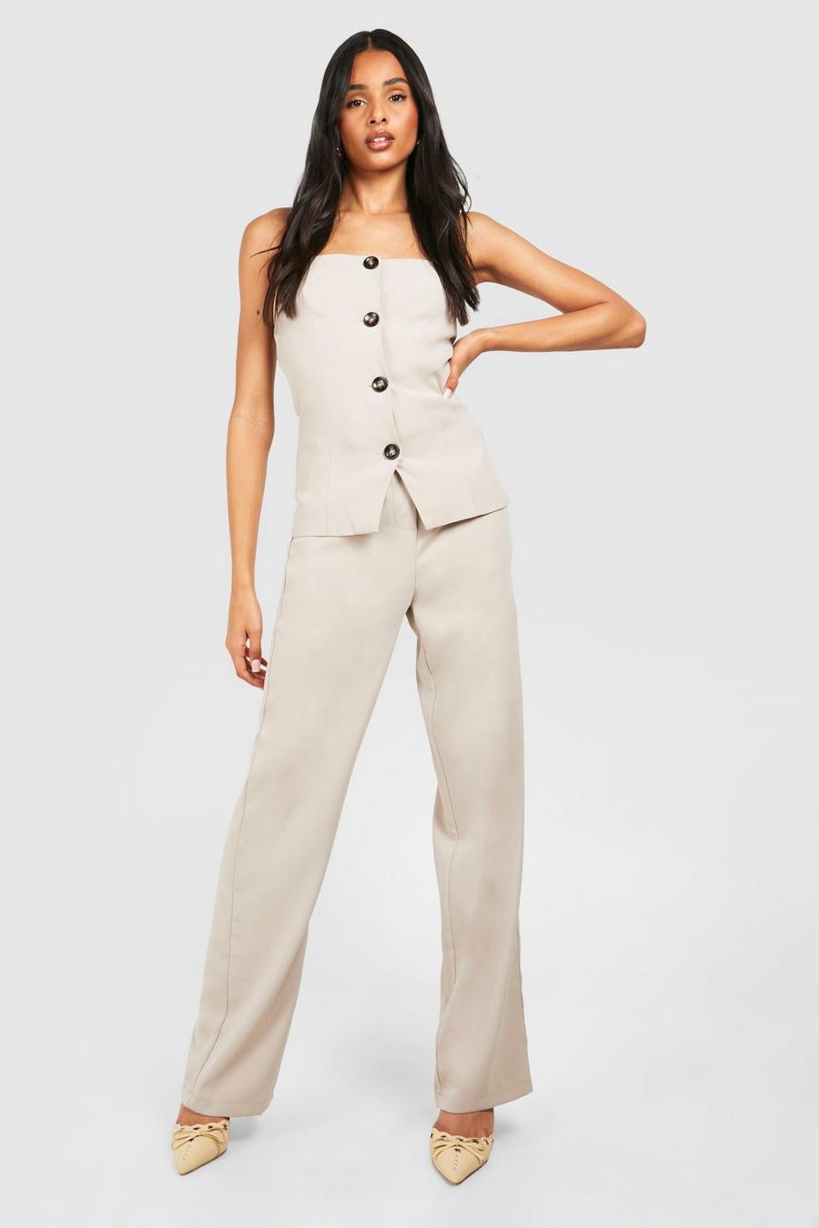 Stone Tall Woven Tailored Straight Leg Trousers