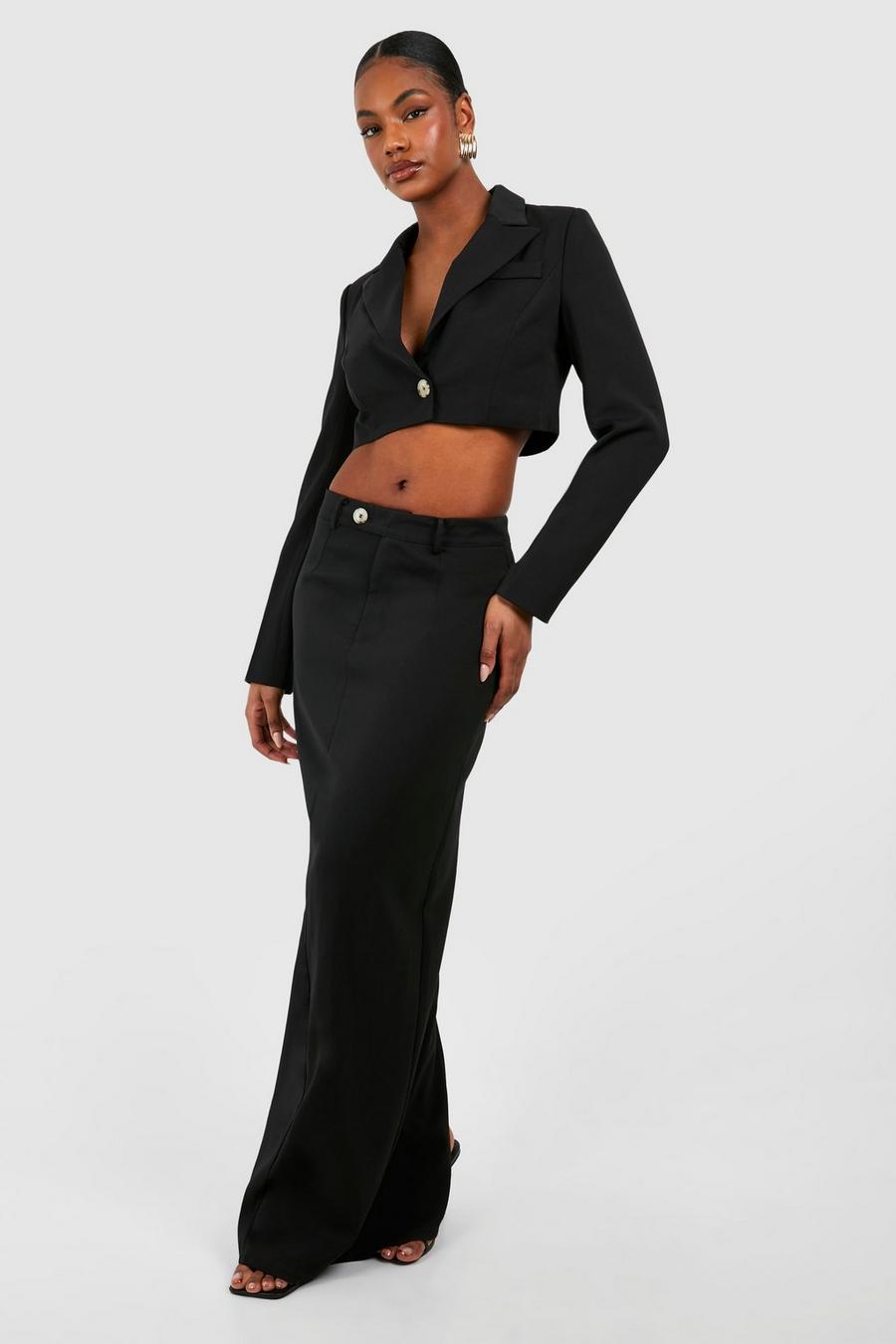 Black Tall Woven Tailored Maxi Skirt  image number 1