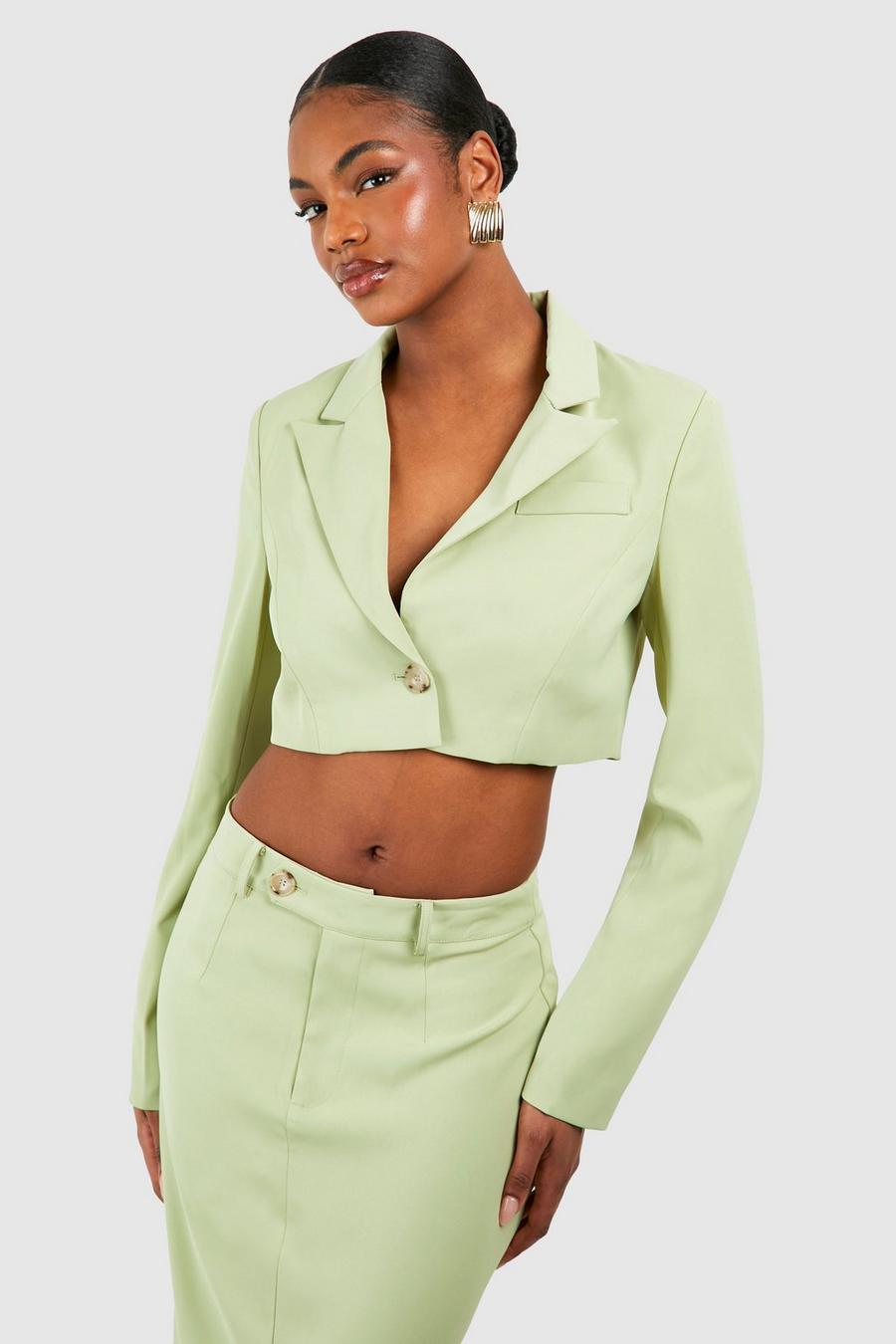 Light khaki Tall Woven Tailored Cropped Blazer image number 1