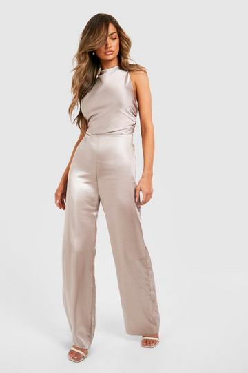 Bridesmaid Satin High Neck Jumpsuit mushroom