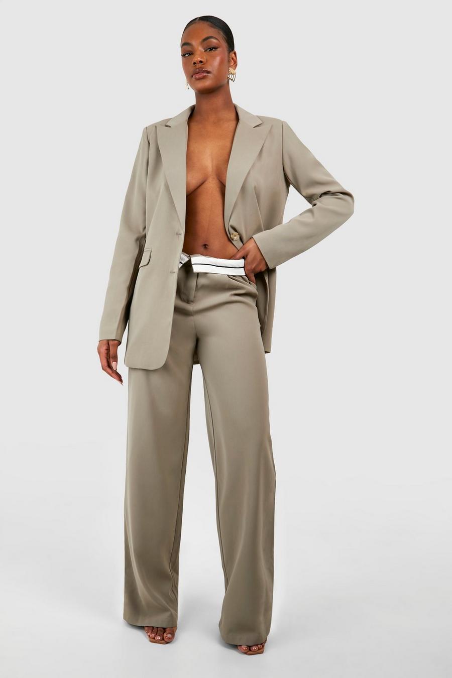 Pantalón Tall de pernera ancha y tela con detalle en la cintura, Mocha image number 1
