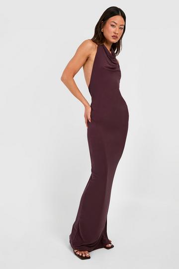 Tall Slinky Cowl Halter Split Midi Dress chocolate