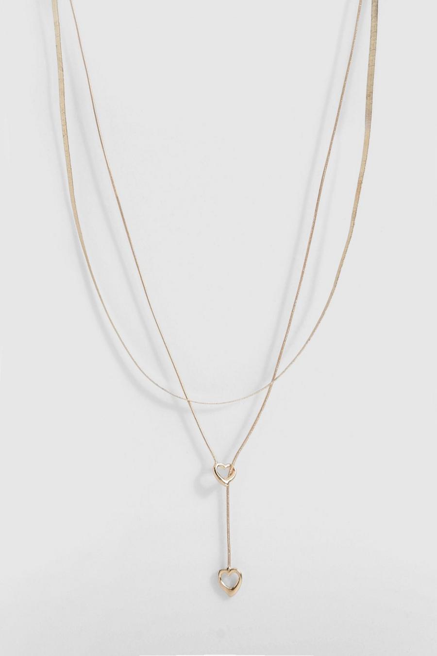 Gold Double Chain Heart Necklace 