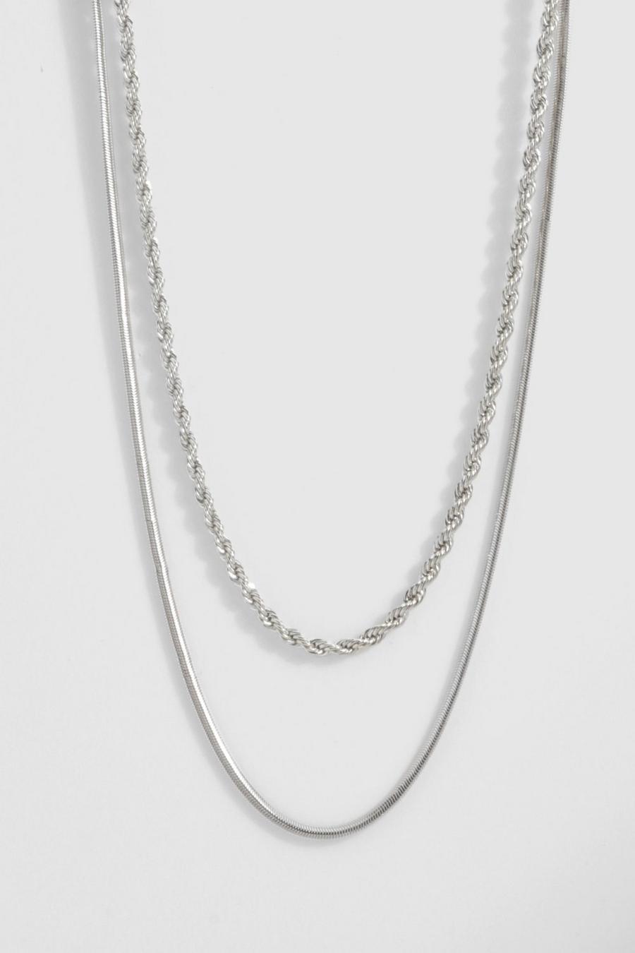 Silver Double Chain Rope Necklace image number 1