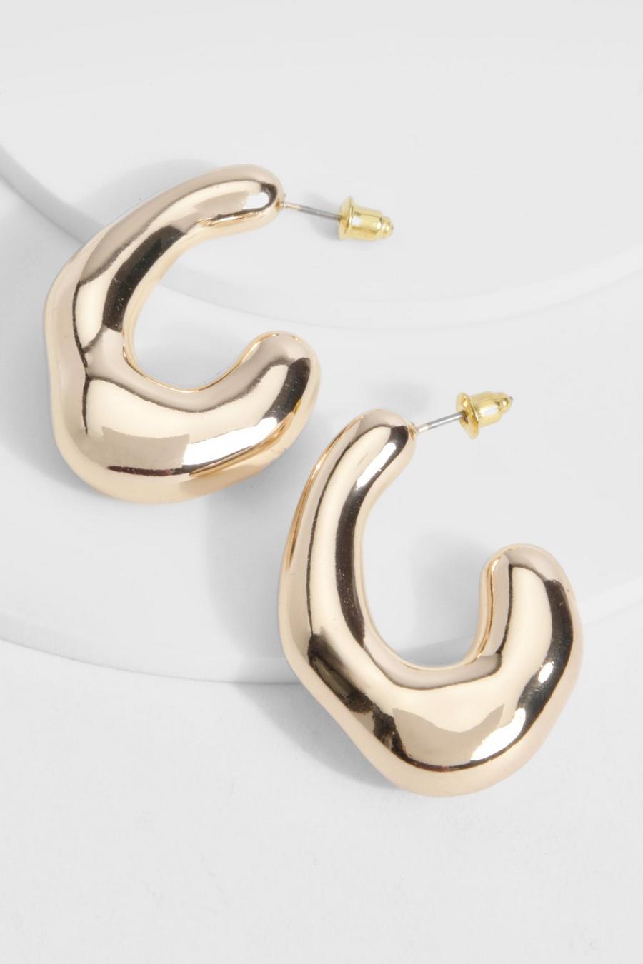 Gold Chunky Abstract Hoop Earings image number 1