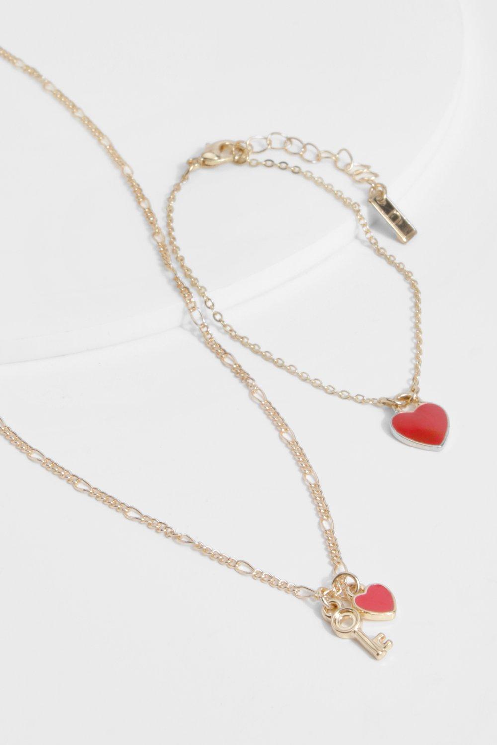 Heart necklace and hot sale bracelet set