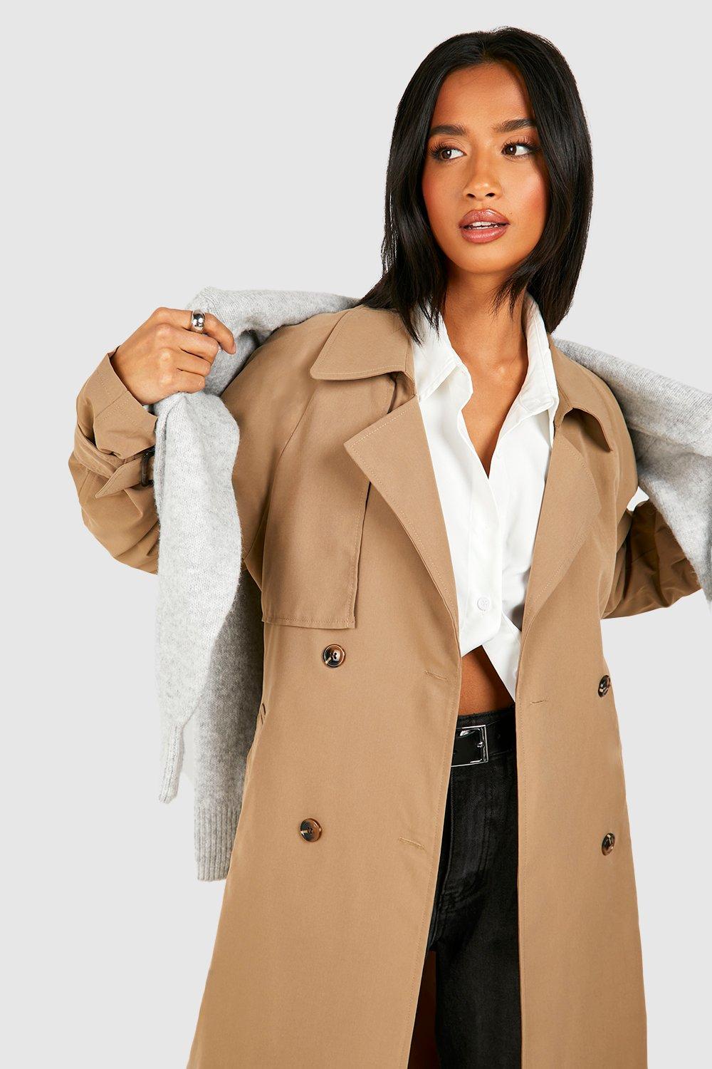 Women s Petite Belted Trench Coat Boohoo UK