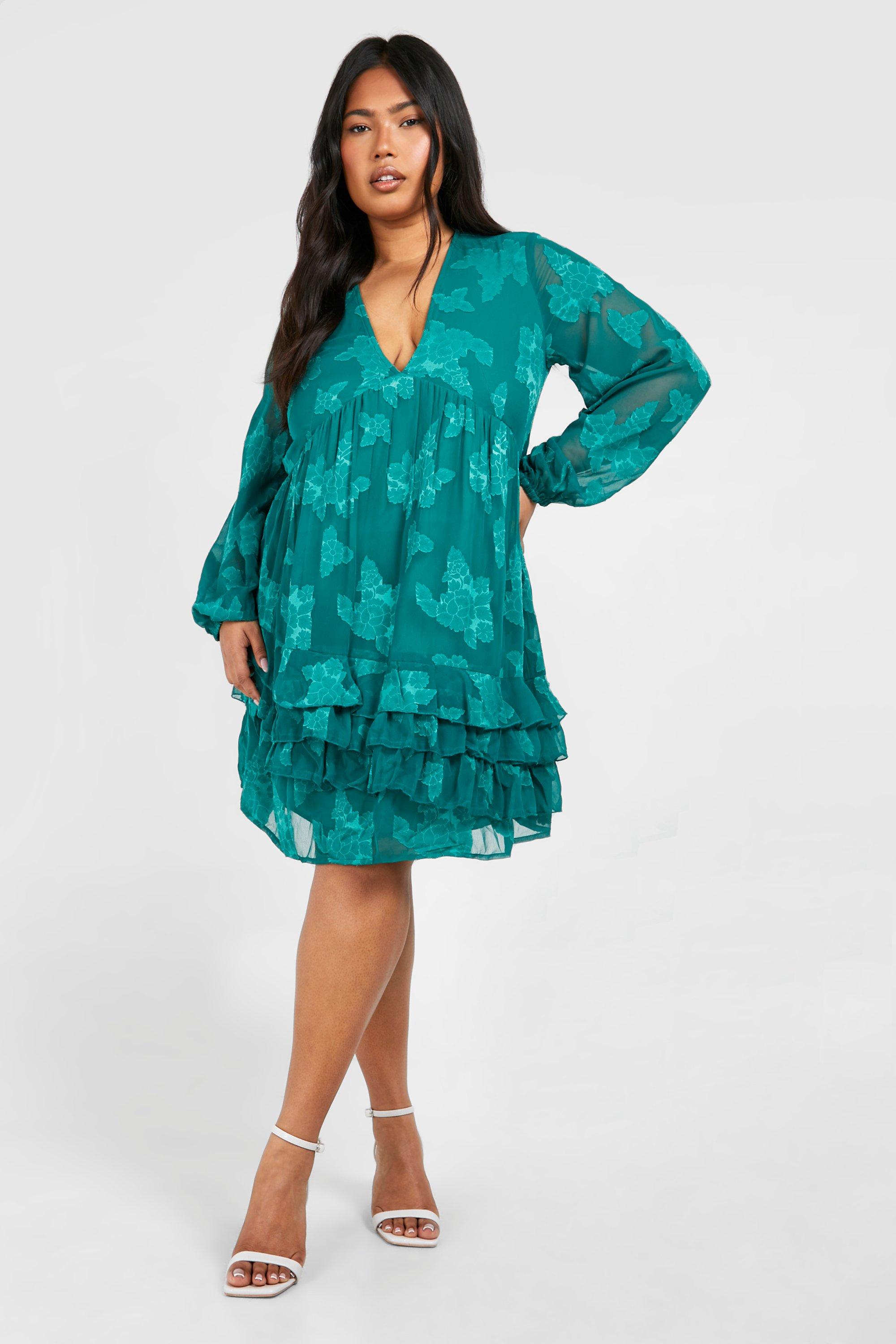 Ruffle hem long sleeve dress top