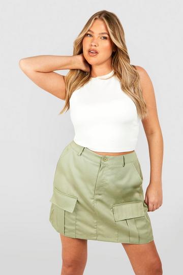 Khaki Plus Cargo Pocket Mini Skirt