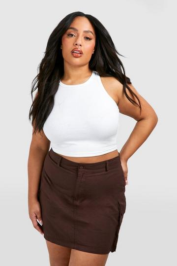 Plus Washed Dropped Cargo Pocket Mini Skirt chocolate