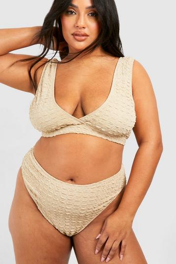 Grande taille - Bas de maillot texturé taille haute stone