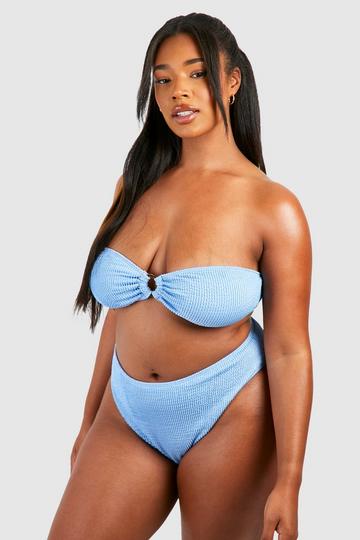 Plus Gekreukelde Bandeau Bikini Met Hoge Taille En O-Ring baby blue