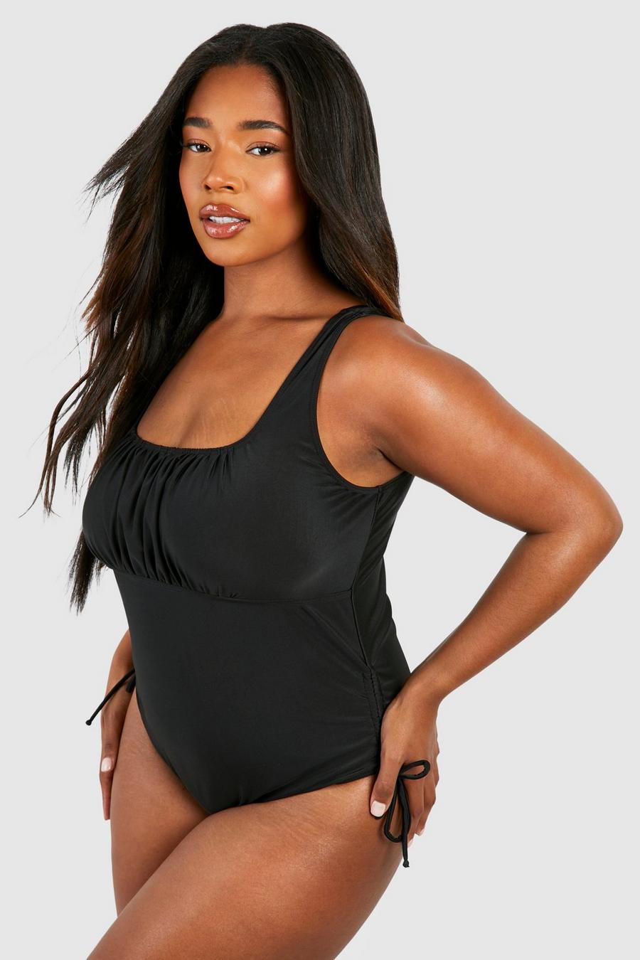 Black Plus Ruched Front Tie Side Swimsuit image number 1