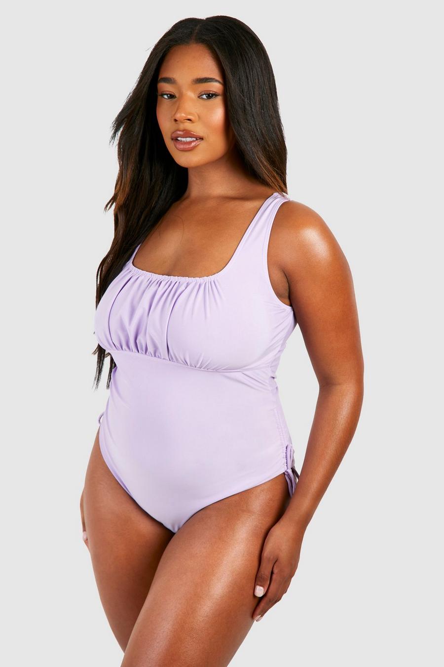 Lilac Plus Ruched Front Tie Side Swimsuit image number 1
