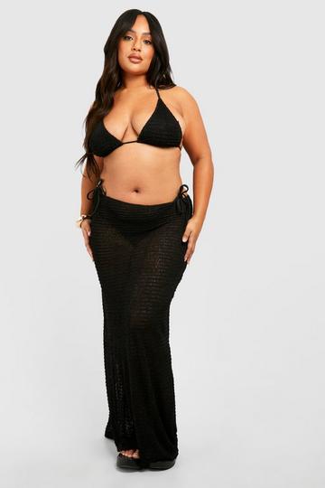 Plus Laddered Knit Beach Maxi Skirt black