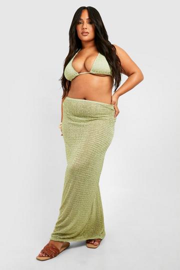 Plus Laddered Knit Beach Maxi Skirt sage