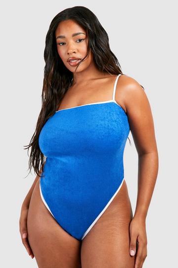 Plus Toweling Ribbed Square Neck Swimsuit blue