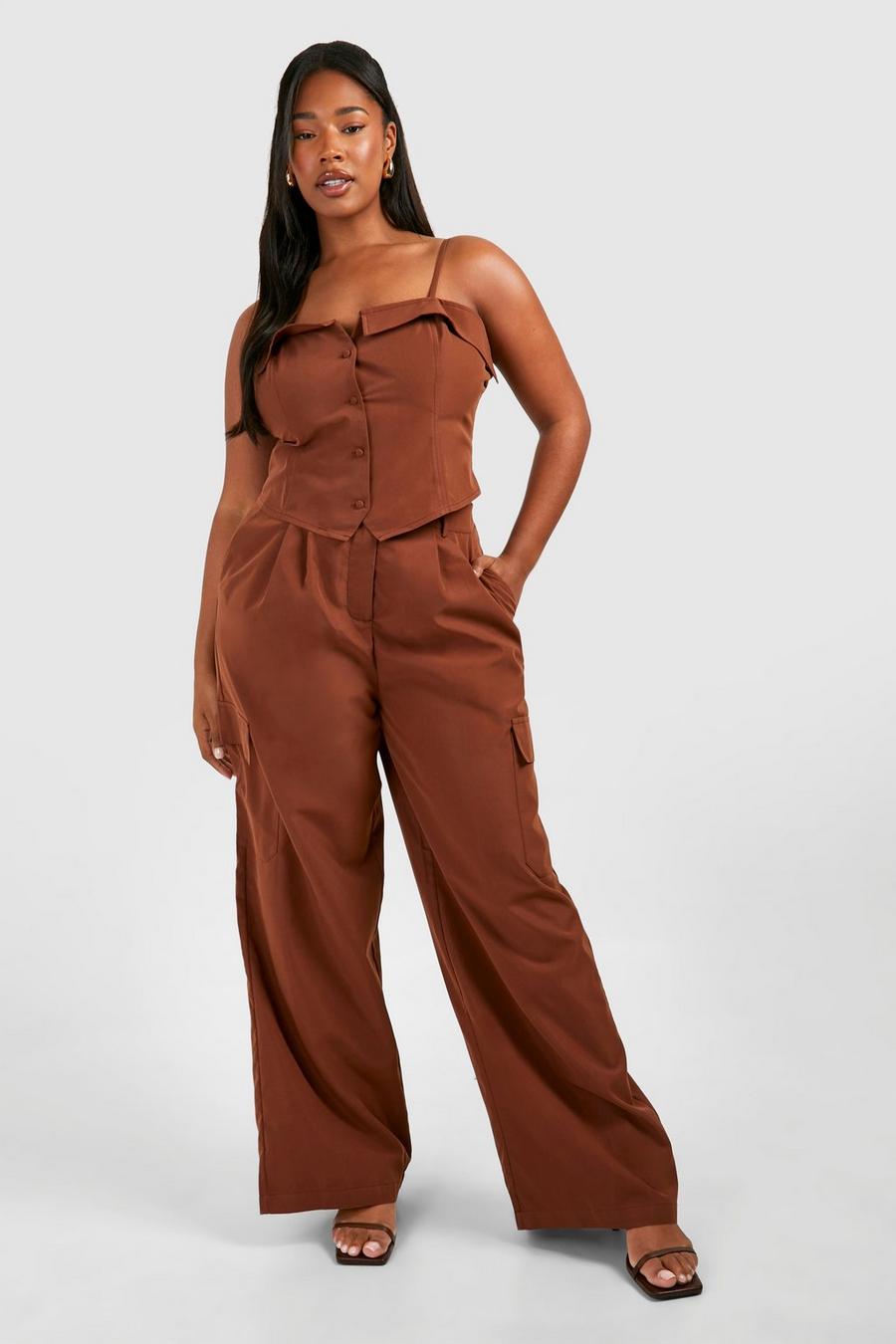 Chocolate Plus Cargo Pocket Wide Leg Trouser image number 1