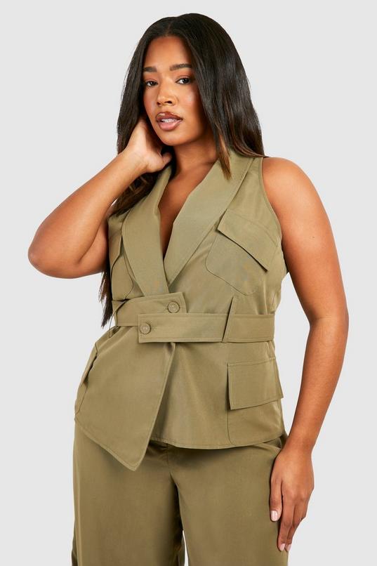 boohoo Plus Utility Belted Waistcoat