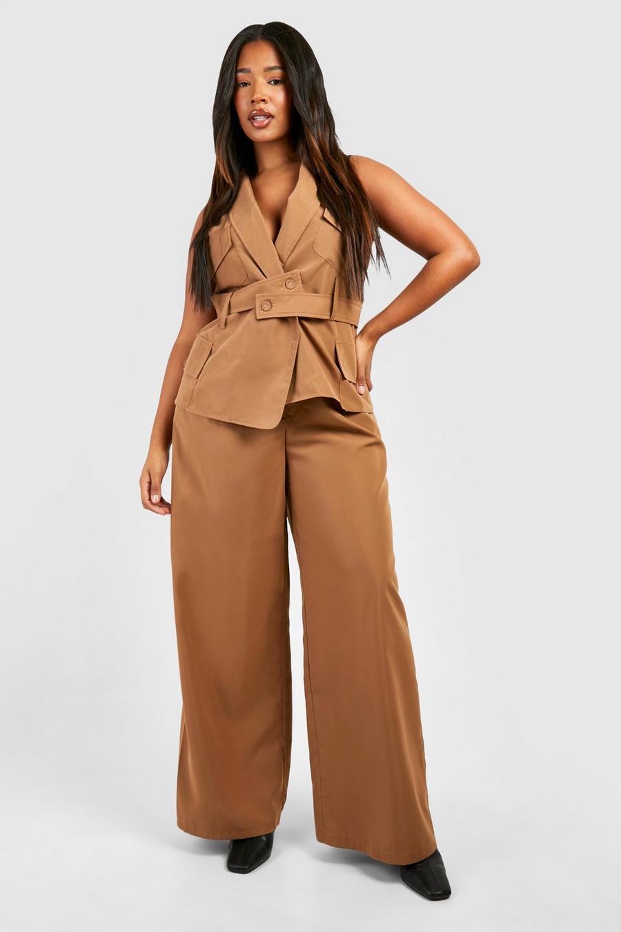 Mocha Plus Pleated Front Wide Leg Trouser image number 1