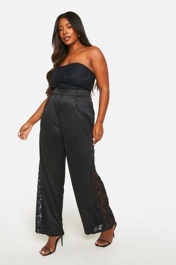 Plus Lace Insert Wide Leg Trouser black