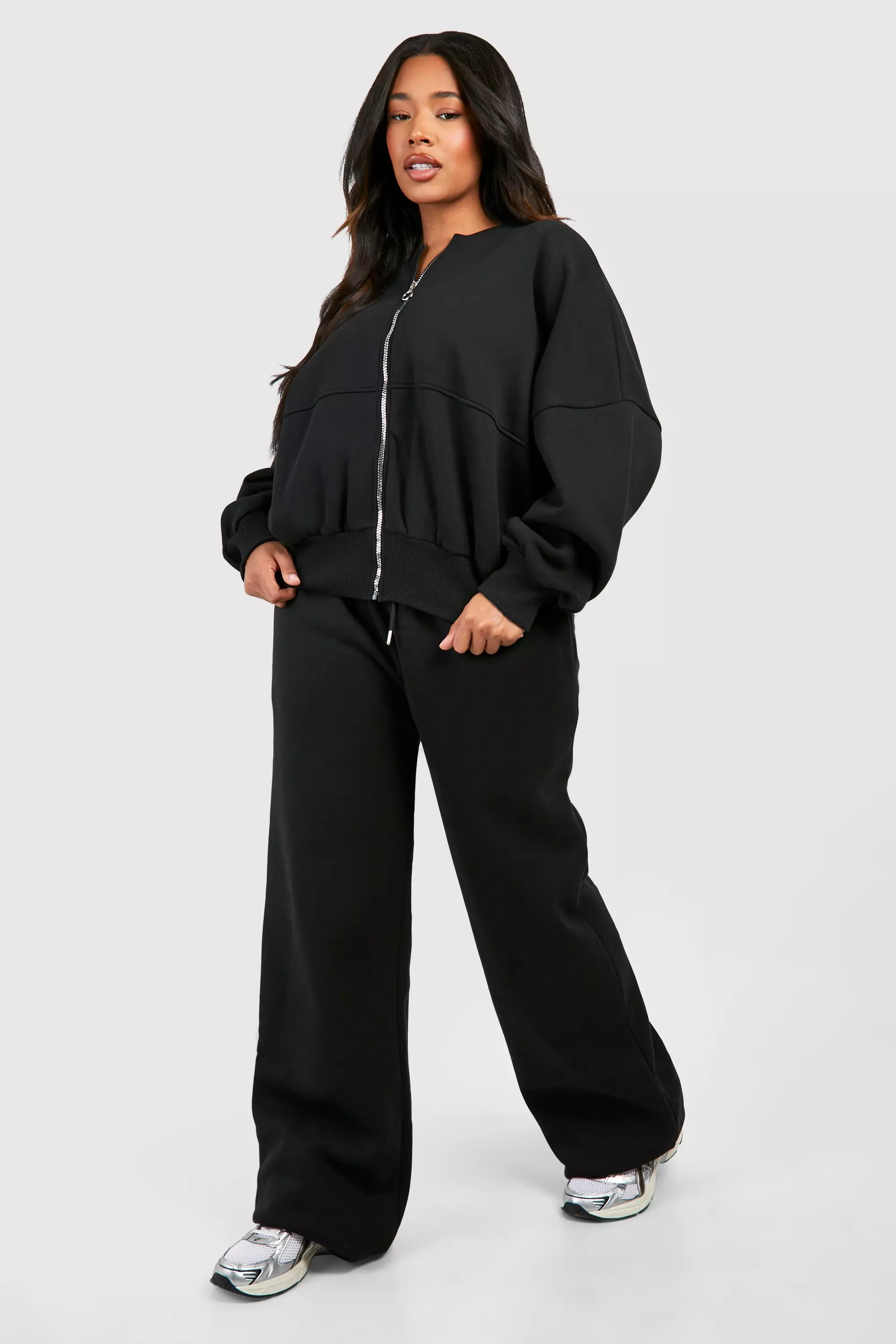 Plus Zip Through Bomber Straight Leg Jogger Tracksuit