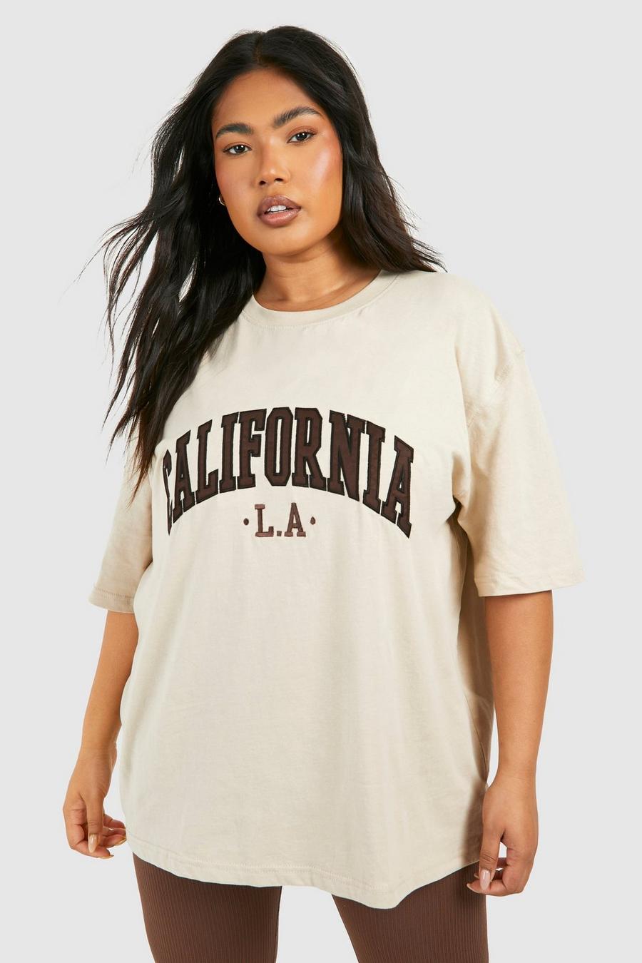 Grande taille - T-shirt oversize à slogan California, Stone image number 1