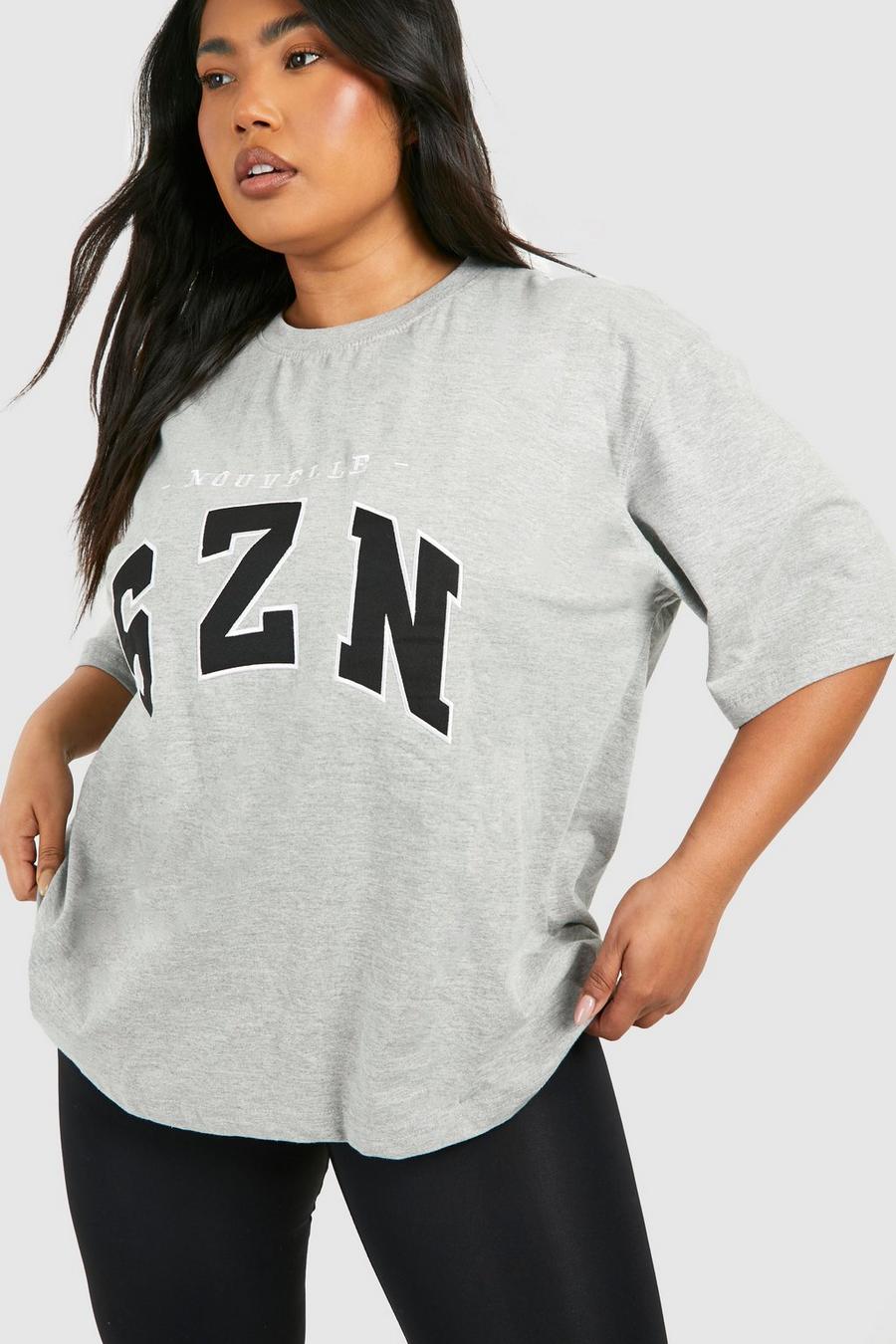 Plus Oversize T-Shirt mit Szn Print, Ash grey