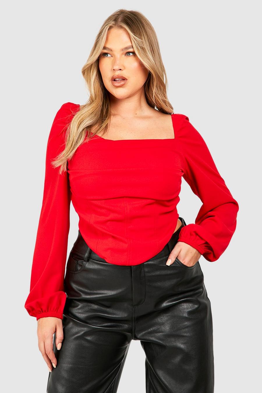 Top a corsetto Plus Size con drappeggio, Red image number 1