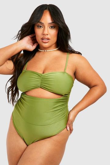 Plus Bandeau Ruched Swimsuit khaki