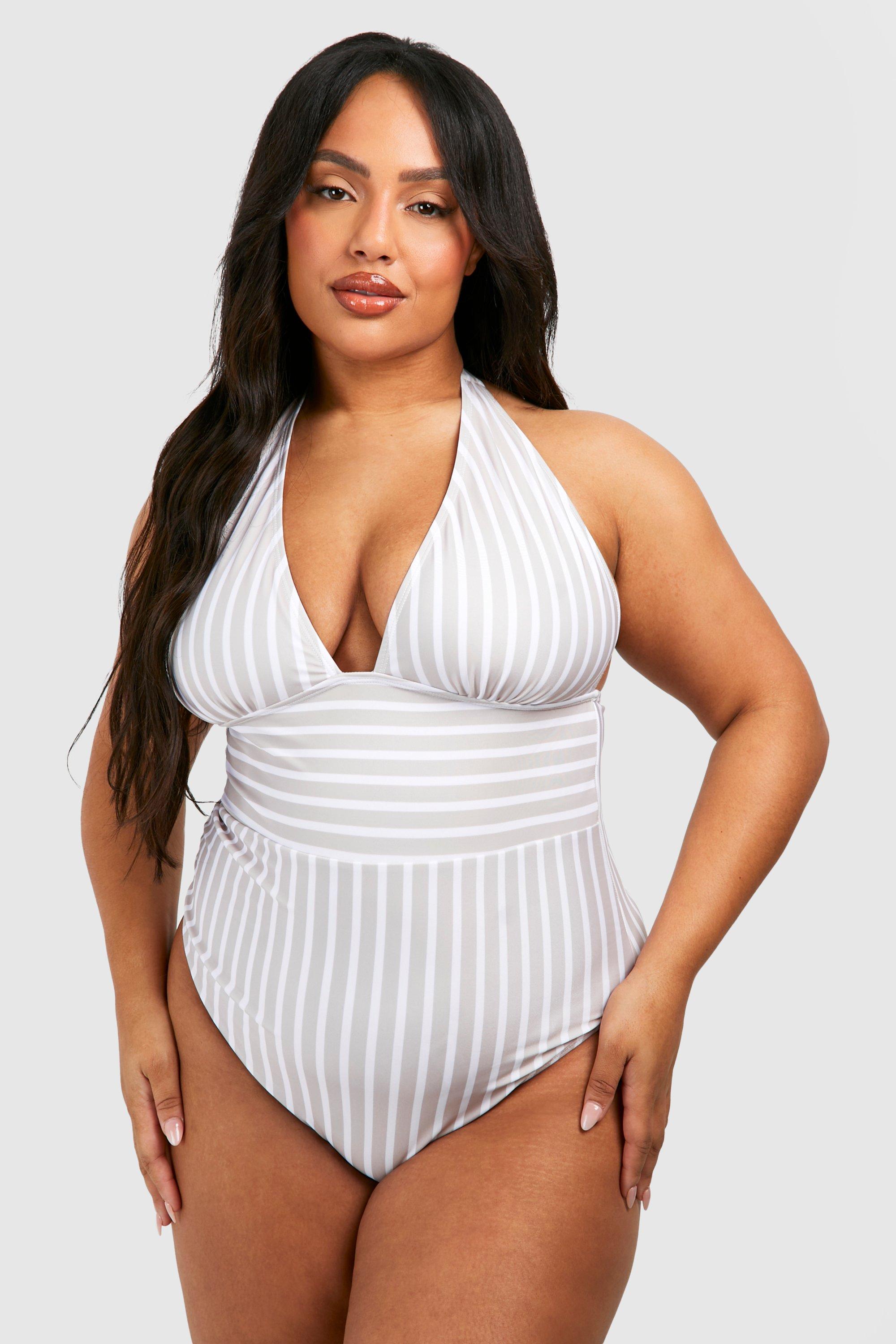 Plus Plunge Stripe Curve Enhancing Swimsuit