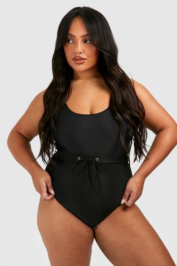 Plus Scoop Belted Swimsuit black