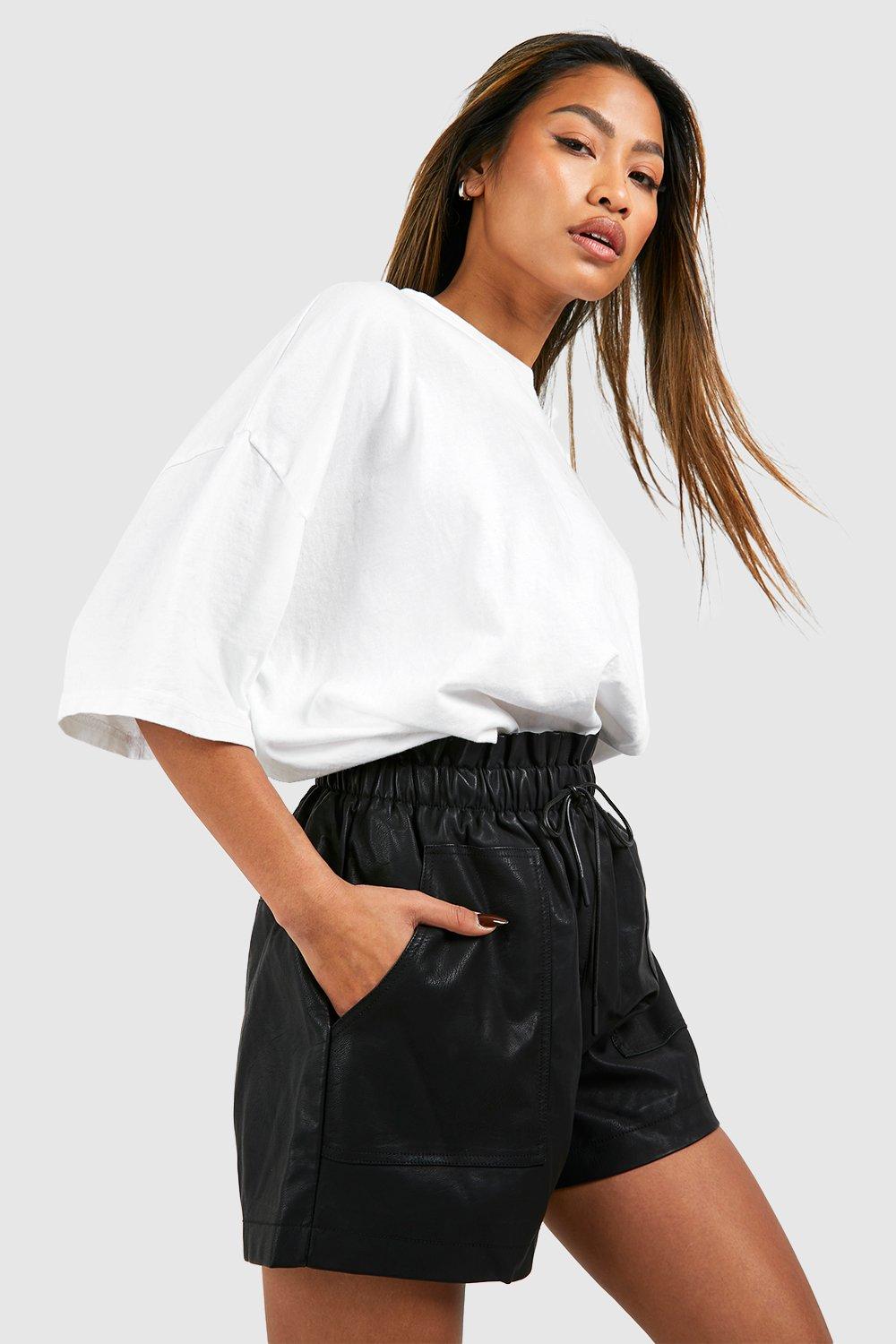 High Waist Faux Leather Paperbag Shorts