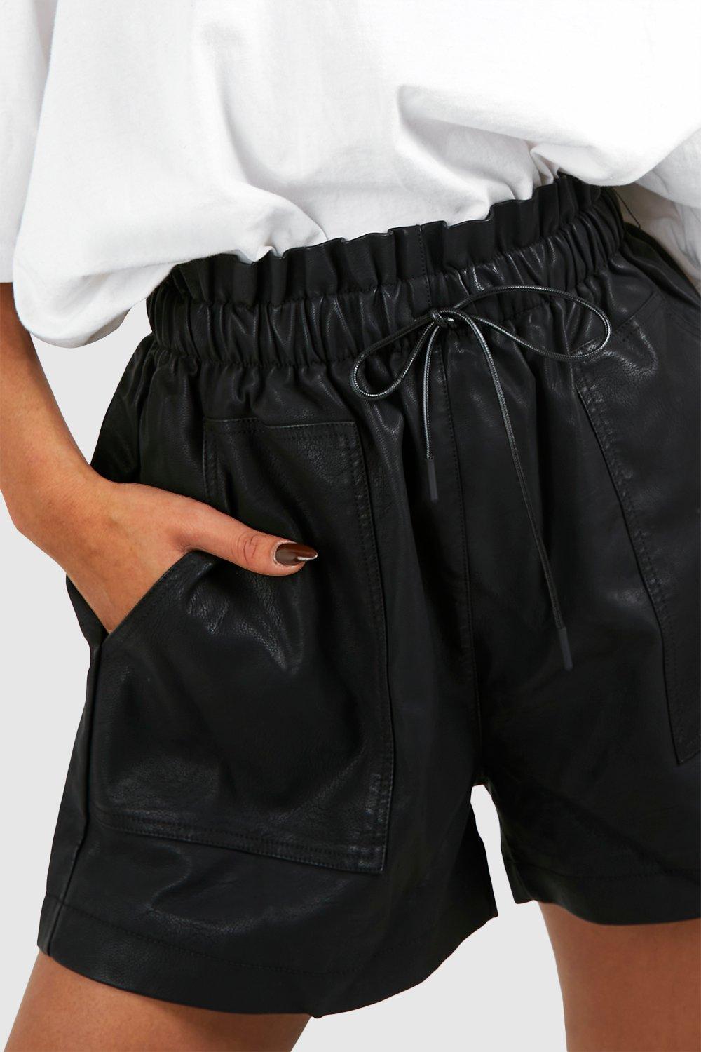 High Waist Faux Leather Paperbag Shorts