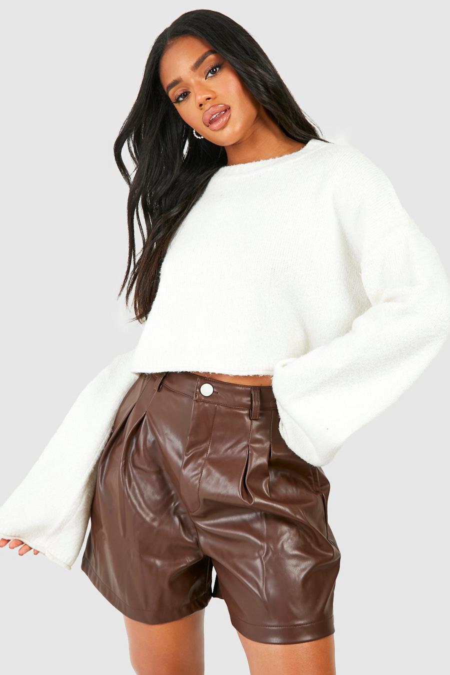 Chocolate brown Faux Leather High Waisted Shorts