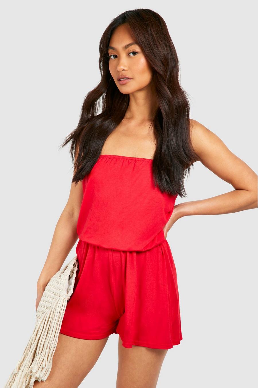 Red Strapless Jersey Strand Playsuit image number 1