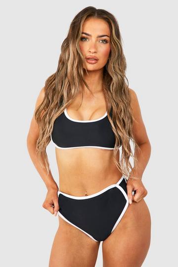 Contrast Binding High Waisted Bikini Set black