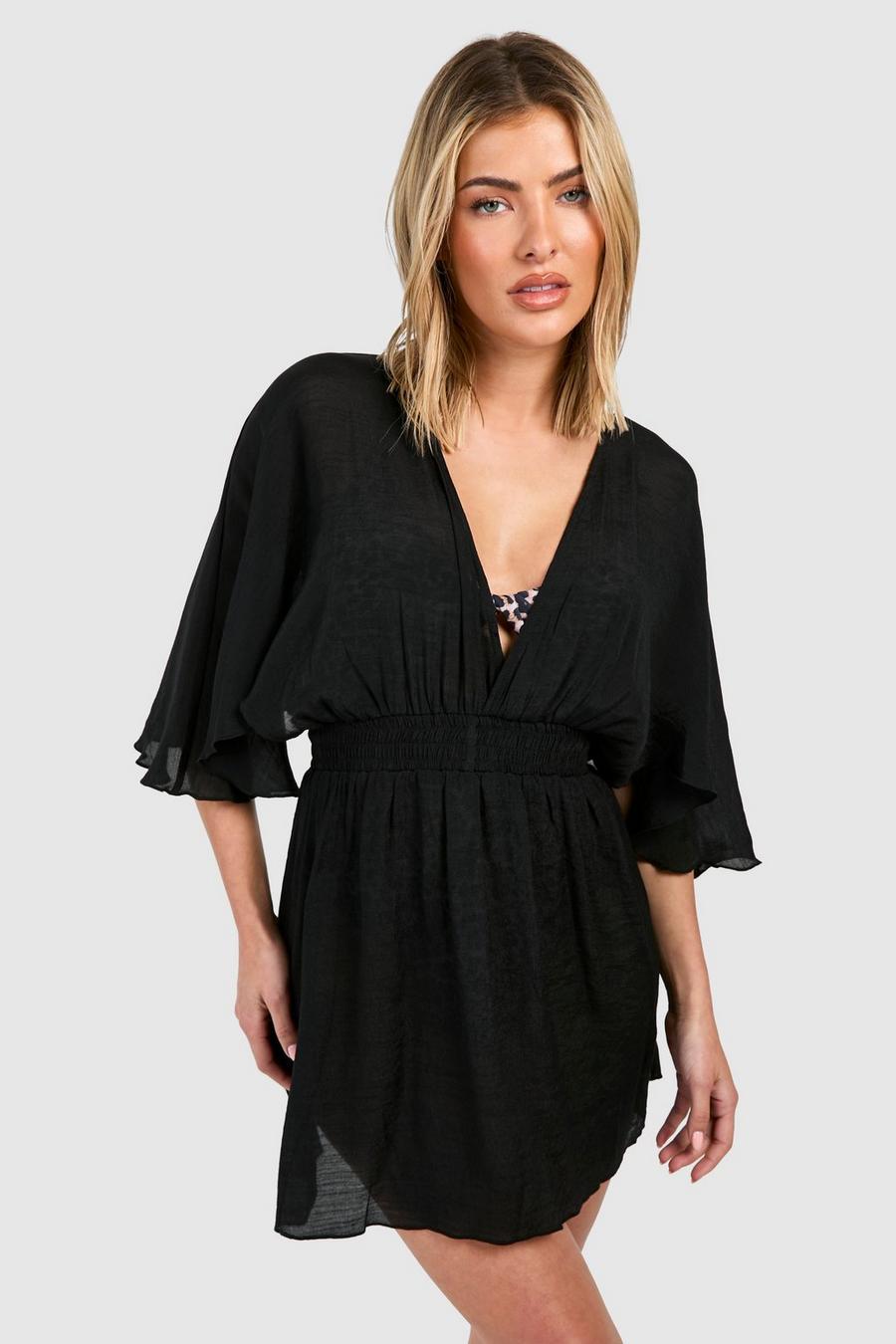 Black Linen Look Cover-up Beach Dress image number 1