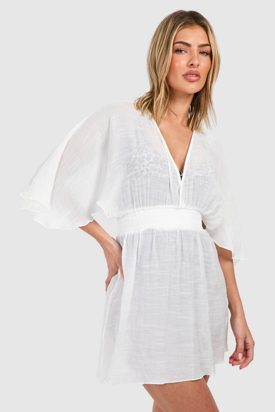 White Linen Look Cover-up Beach Dress image number 1