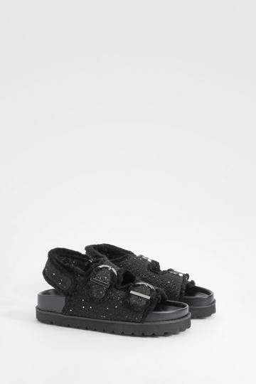 Wide Fit Boucle Dad Sandals black