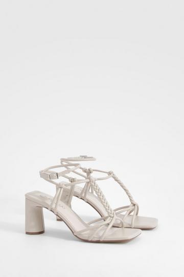 Wide Width Knotted Flat Low Block Heels cream