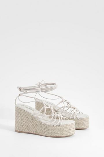 Cream White Knot Detail Mid Height Wedges