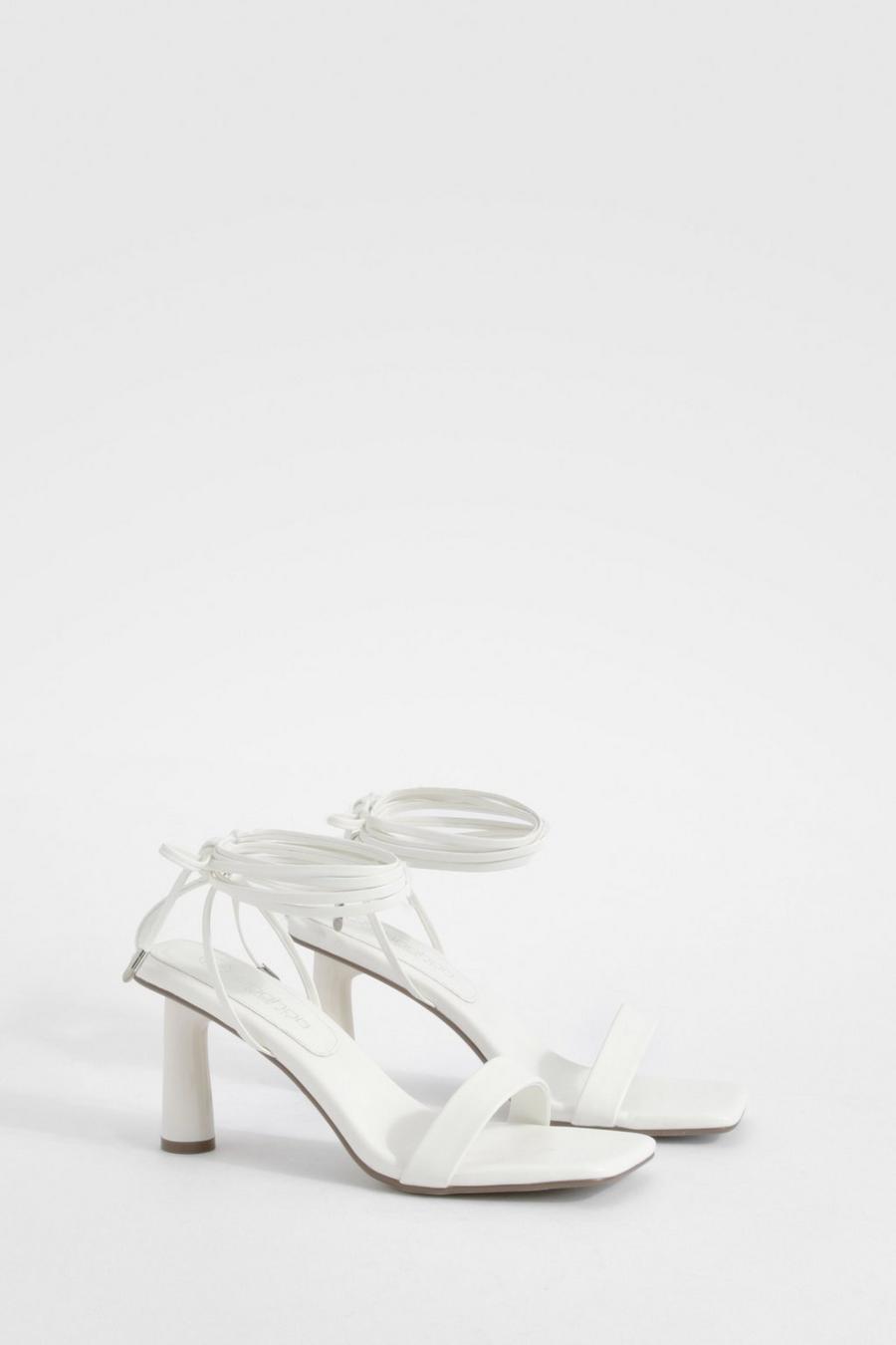 White Wide Fit Round Heel Wrap Up Heels image number 1