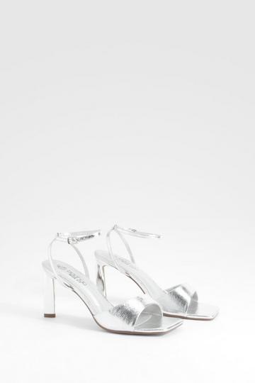 Wide Fit Wrap Around Metallic 2 Part Heels silver