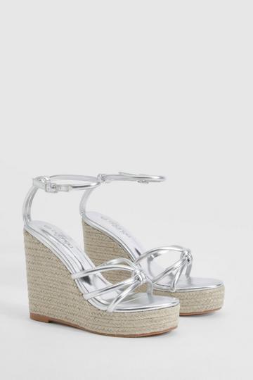 Silver Wide Fit Knot Detail 2 Part High Wedges