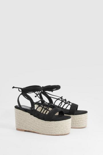 Wide Fit Strappy Caged Chunky Wedges black