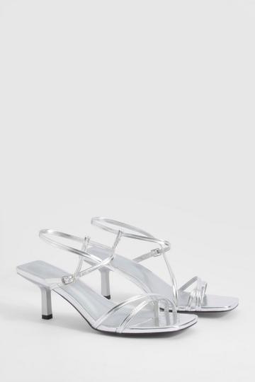 Wide Fit Crossover Strap Low Heels silver